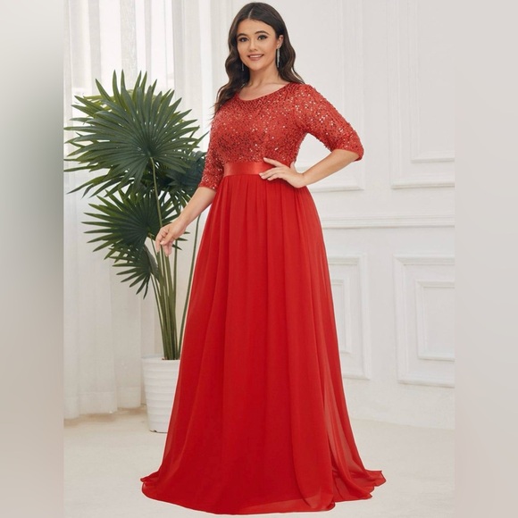 Elegant Red Sequin Gown - Plus Size 18 - Picture 1 of 5